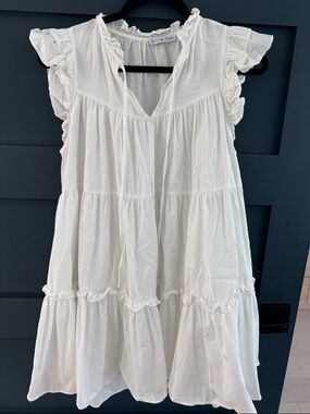 Anna Rae White Poplin Ruffle Tiered Sundress